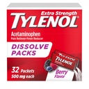 Pachete cu pulbere extra-dizolvantă de Tylenol, 500 mg Acetaminofen Pain Relieiver & Fever Reductor Medicine, Ajutor rapid pentru dureri şi dureri minore, Ibuprofen- & Aspirină-Free, On-the-Go Berry Flavor, 32 Ct