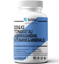 Ashwagandha 10000mg Tongkat Ali 40000 mg Supliment cu multivitamine D3 K2 - Men's Health & Stress, Mood, Energy, Endurance Support - Ashwagandha Capsules Tongkat Ali for Men USA - 60 Count