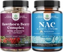 Bundle de mare putere Capsule de berry Hawthorn cu extract de frunze si flori 4:1 pentru inima sanatoasa & Digestie si NAC Supliment N-Acetyl Cysteine 600mg - Glutatione Precursor pentru ficat dezintoxicare