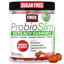 Force Factor ProbioSlim Keto ACV Metabolism Gumies, Organic Apple Cidru Oțet, LactoSpore Probiotics & Prebiotice pentru a sprijini Digestion, Lean Body Mass, & Immune Health, Apple Flavor, 1 Carb, 120ct