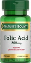 Natura's Bounty Acid Folic Supliment, sprijină sănătatea cardiovasculară, 800mcg, 250 comprimate