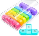 Auvon Weekly Pill Organizator 3 ori pe zi, Large 7 zile Pilula Box 3 ori pe zi cu container separat, Caz pilula portabil pentru medicamente, vitamine, ulei de pește și suplimente