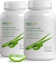 AloeCure Organic Aloe Vera Capsules, 160.000 mg Inner Aloe Leaf Echivalent per Serving, Suport Gut, Digestive, & Immune Health, Ajuta la mentinerea echilibrului aciditatea stomacului, Aloin gratuit, 60Caps x 2Btl