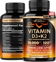 Vitamina D3 K2 - Vitamina D3 10000 ui & K2 ca MK-7 120 mcg - Immun & Mood Support, pentru sănătatea oaselor și a dinților - cu magneziu, zinc și vitamina C & B12 - Biodisponibil foarte mare - Made in USA, 240 Capsule