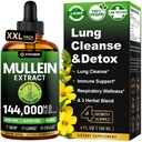 Mullein picături pentru plămâni cu Licorice & Astragalus, Suport respirator și imun, Detoxifiere Lungă pentru fumători Tinctură, Extract de frunze Mullein pentru Lung Cleanse, Zahăr și alcool-Free, 4 fl oz