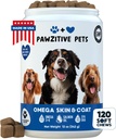 Chews for Dogs, Omega 3 Fish Oil - Dog Coat & Skin Supplement - USA Produs - Mâncărime, Hot Spot Treatment - Salmon Oil for Dogs - 120 Soft Treats - Mâncărimi Skin Relief, Tocare, Hip & Joint
