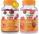 Iron & Vitamina C Lifeable Copii + Zinc 50mg, Gummie Bundle - mare Tasting, Supliment de vitamine, Gluten gratuit, OMG gratuit, Guma de mestecat