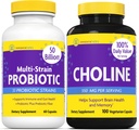InnovixLabs Choline & Multi Probiotic Bundle Choline Bitartrat 550 mg (100 capsule) Probiotice multi-tulpinate (60 capsule). Suportă Memorie, Mood, Brain Health & Boost Cognitive.*