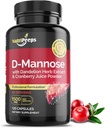 D-Mannose 1500mg, 120 capsule cu Dandelion Herb și extracte de afine, Natural Urine Tract Cleanse pentru Suport UTI, Flushing și Detoxina de impurități, pentru bărbați și femei.