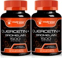 Querbetin cu supliment de Bromelain - 1500 mg - Suport imunitar și capsule de sănătate cardiacă pentru bărbați și femei, Querbetin Suplimente ajută la susținerea sistemului respirator comun și sănătos - 120 Conte (2 ambalaj)