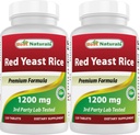 Cele mai bune naturale Red Yeast Rice 1200 mg (Non-GMO) 120 comprimate (120 Count (Pachet de 2))