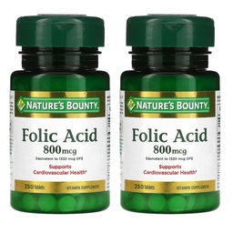 Natura's Bounty Acid folic 800 mcg Suplimentul de vitamine Concentraţia maximă - 250 comprimate, ambalaj de 2
