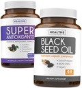 Antioxidanți și ulei de semințe negru (1-Lonth Supply) Super Antioxidant Supliment cu Acai Berry, Goji Berry, rodie & Trans Resveratrol (120 capsule) și ulei de semințe negru (Non-GMO & Vegan) 60 capsule
