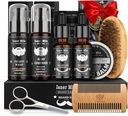 Kit barbă pentru bărbați Grooming & Care: cu 2 ambalaje uleiuri de barbă și balsam - spălare și balsam pentru după ras Loțiuni Sandalwood, Perie și pieptene Seturi cu foarfece, Cadouri părinți Valentine pentru tata / Men / Him