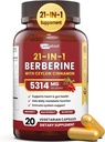 21-in-1 Berberina Supliment cu Ceylon Scorțișoară - 1500 mg Organic Berberine HCL Fitozom, 5X Absorbție mai mare pentru suport metabolic 20 capsule