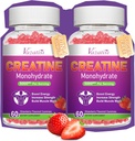 2 Pack Creatină Monohidrat Gummie pentru femei și bărbați, Sugar Free Vegan Creatin Supliment pentru construirea de mușchi, Creșterea energiei și puterea, aroma de căpșuni naturale, 120 Conte