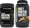 NutraBio Creatina Monohidrat, Nearomate, 300g și Whey Proteine Izolat, Vanilla Caramel, Supliment Bundle - Energie musculară, Lean musculare creștere, recuperare, și puterea