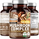 N1N Premium Mushroom Complex [10X Ciuperci Puternice] cu Reishi, Lions Mane, Cordyceps, Chaga, Turcia Tail și Maitake pentru a sprijini sănătatea, funcțiile creierului și nivelurile de energie, 60 Veg Caps