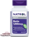 Natrol Beauty Biotin 1000mcg, Supliment alimentar pentru par sanatos, piele, unghii si energie Metabolism, 100 comprimate, 100 zile de aprovizionare (Pachet de 12)