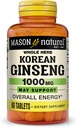 MASON NATURAL Korean Ginseng 1000 mg, Susţine energia, rezistenţa şi vitalitatea, 60 comprimate
