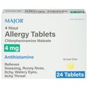 MAJOR 4 ore Alergie Tablete - Clorfeniramină Maleat 4mg - Antihistamin - 24 Număr (1 ambalaj)