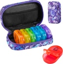 Serfeymi Weekly Travel Pill Organizator 2 Times A Day AM PM Upgraded Rainbow Pilula Box 7 Ziua cu Portable Zipper Canvas Pill Case, Medicina Organizator pentru pastile, vitamine, uleiuri de pește - Purple 01