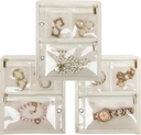 Bijuterii de călătorie Organizator caz, Jewelry Bags Jewelry Storage Book Binder cu clar Zipper Velvet Pouch pentru călătorie,Earrings, inele, colier, brățară (Pagini interne,Beige,3 PCS)