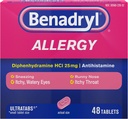 Benadryl Ultratabs Antihistamin Alergy Medicine, Difenhidramină HCl Tablets, 48 ct