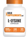 BulkSupplements.com L-Lysine capsule HCl - Sports Nutrition Supplement, Lysine 1000mg - pentru Immune Support, Gluten Free, 2 capsule per Serving, 240 Count (Pachet de 1)