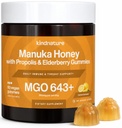 KINDNATURE Manuka Honey Medical Grad Gummies MGO 643+ - Noua Zeelandă Manuka Honey with Zinc, Vitamina C, Elderberry - Throat Comfort & Immune Support - Copii și adulți