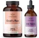 HERBAMAMA Capra Rue and Milk Thistle Kit - Bundle of 1200 mg Goat's Rue Capsules & Milk Thistle Liver Detox Drops 4 fl oz - Vegan, Non-GMO, Sugar & Alcool-Free - 2 Pack