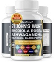 St. John's Wort Rhodiola Rosea Ashwagandha Holy Basil Valerian Chamomile Black Pepper -150 Capsule - Made in USA