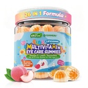 Copii Multivitamine Gumries cu fier, 450mg Algae Omega-3, metilat B12, Folate, Fiber 2g, Probiotice, Magneziu, A, C, D, K, Zinc, Copii vitamine pentru crestere, Creier, ochi, Gut, Imun, Zahăr gratuit