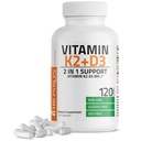 Vitamina Bronson K2 (MK7) cu supliment D3 Non-GMO Formula 5000 UI vitamina D3 & 90 mcg K2 MK-7 Ușor de înghițit D & K Complex, 120 capsule