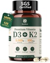 Vitamina D3 K2 5000UI 100mcg MK-7, 120 Softgels, 2-in-1 K2 D3 Suplimentul de vitamine pentru sanatatea oaselor, Suport imun, Absorbtie mai buna de calciu, Usor de inghitit, One Daily, 120 zile de aprovizionare