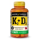 MASON NATURAL Vitamina K2 + D3, 100,Day Supply, cu calciu pentru suport normal osos și muscular, tablete
