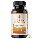 M inch Vitamina D3 K2 cu magneziu, vitamina D3 10000 UI, vitamina K2 MK-7 240 mcg, 6-in-1 K2 D3 Suplimentul de vitamine cu Querbetin pentru Bone, Immune & Moo*d Suport, Biodisponibil, 120 capsule