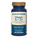 Natura Wonder Vitamina K2 + D3 cu MenaQ7 pentru boli cardiovasculare, cerebrale, osoase și musculare, 120 Softgels, 120 de zile de aprovizionare