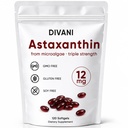 DIVANI Astaxanthin 12mg, Supliment antioxidant pentru wellness zilnic, Imun, Suport pentru ochi și piele, Non-GMO, Gluten gratuit - 120 Softgels