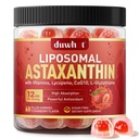 Liposomal Astaxanthin Gumies, Organic Astaxanthin 12 mg Suplimente cu Lycopene, Glutatione pentru Antioxidant puternic, Plus Vitamine & CoQ10 pentru ochi, Piele & Immune Health, Zahăr gratuit, Vegan, 60