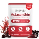 Ataxanthin Suplimente, Astaxanthin Premium 12mg Antioxidant cu activitate antioxidantă, Suporturi ochi, comun, Imun, Skin Health, Circuulație internă, 1Pack(120 Softgels), Non-GMO & No Gluten