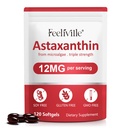 Astaxantina Suplimente, Astaxantina 12mg, 120 Softgels Antioxidant Astaxantina Supliment pentru ochi, piele, comun și sănătatea imună, Sprijină Circulația internă & Heart Health, Non-GMO & No Gluten