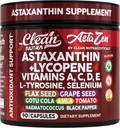 Clean Nutra Astaxanthin 12mg Licopen Supliment cu vitamina A C D3 E, L-Tyrosine, Seleniu, Flax, Seminte de struguri, Gotu Kola, Amla, Pepper negru, 90 Complex Capsule Veggie