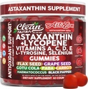 Clean Nutraceuticals AstaZen Astaxanthin Gummies 12mg - cu Licopen, Vitamine A C De E, L-Tyrosine & Seleniu - Suport antioxidant Gumies - 60 Conte