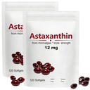 2pack Astaxantina 12mg, 120 Softgels, Rezistenta maxima antioxidant cu ulei de cocos, Formula naturala, Absorbtie mare pentru suport ochi si piele, Formula naturala, non-GMO, Gluten gratuit