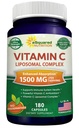 aSquared Nutrition Vitamina C Complex lipozomal - 1500 mg Supliment - 180 capsule - Absorbție mare VIT C Pastilele Acid ascorbic - Sprijină Sistemul imunitar și sănătatea colagen - 90 Servings