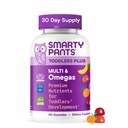 InteligentPants Toddler Multivitamine Gummies, Omega 3 (DHA/EPA), Vitamine D3, C, Vitamina B12, B6, A, K & Zinc, Biotina, Gluten Free, Trei Aromă de fructe, 60 Conte (30 zile de aprovizionare)