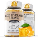 Ulei de ficat de cod 1000 mg Gume pentru adulți și copii, cu vitamina A & D3 - Omega 3 Suplimentul de ulei de pește - DHA 360mg & EPA 240mg pentru creier, oase, ochi și sănătate imună, zahăr gratuit, 120 Conte