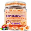 Citicolină 1000mg & Fosfatidilserină 300mg Suplimente CDP Gumiile Choline, Suplimentul Brain pentru Memorie şi Focus w/ Lion's Mane Mushroom, Omega-3, Methylfolat, B6 & B12, Non- GMO,Sugar Free,60ct