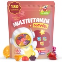 Copii Multivitamine Gumies 180 Conte - ochi, Brain & Suport Gut - Vitamine fără zahăr pentru copii - cu lutein, Omega-3 DHA & Prebiotice - 3 arome de fructe - Vârste 2 ani
